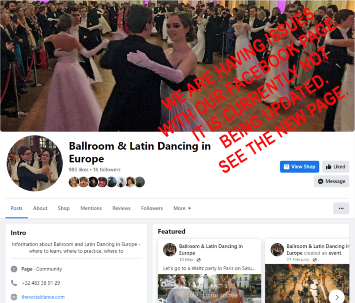 The new Facebook page is: "Ballroom & Latin Dancing in the EU".